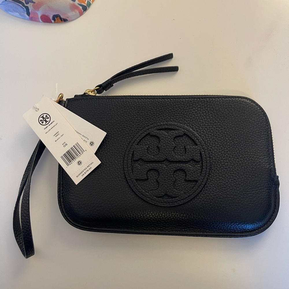 Tory Burch Black and Gold Zipper Pouch